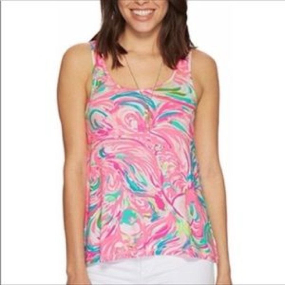 Lilly Pulitzer Raz Berry Rose All Day Pajama Knit Tank Top - Medium
